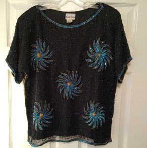 CEE CEE Vintage 80's silk beaded top.  Medium